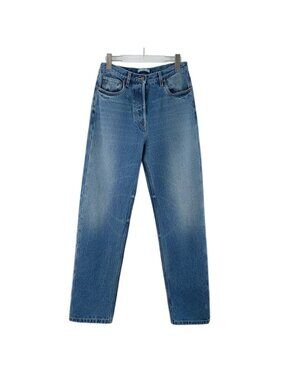 Prada Blue Logo Leather Patch Cotton Denim Jeans